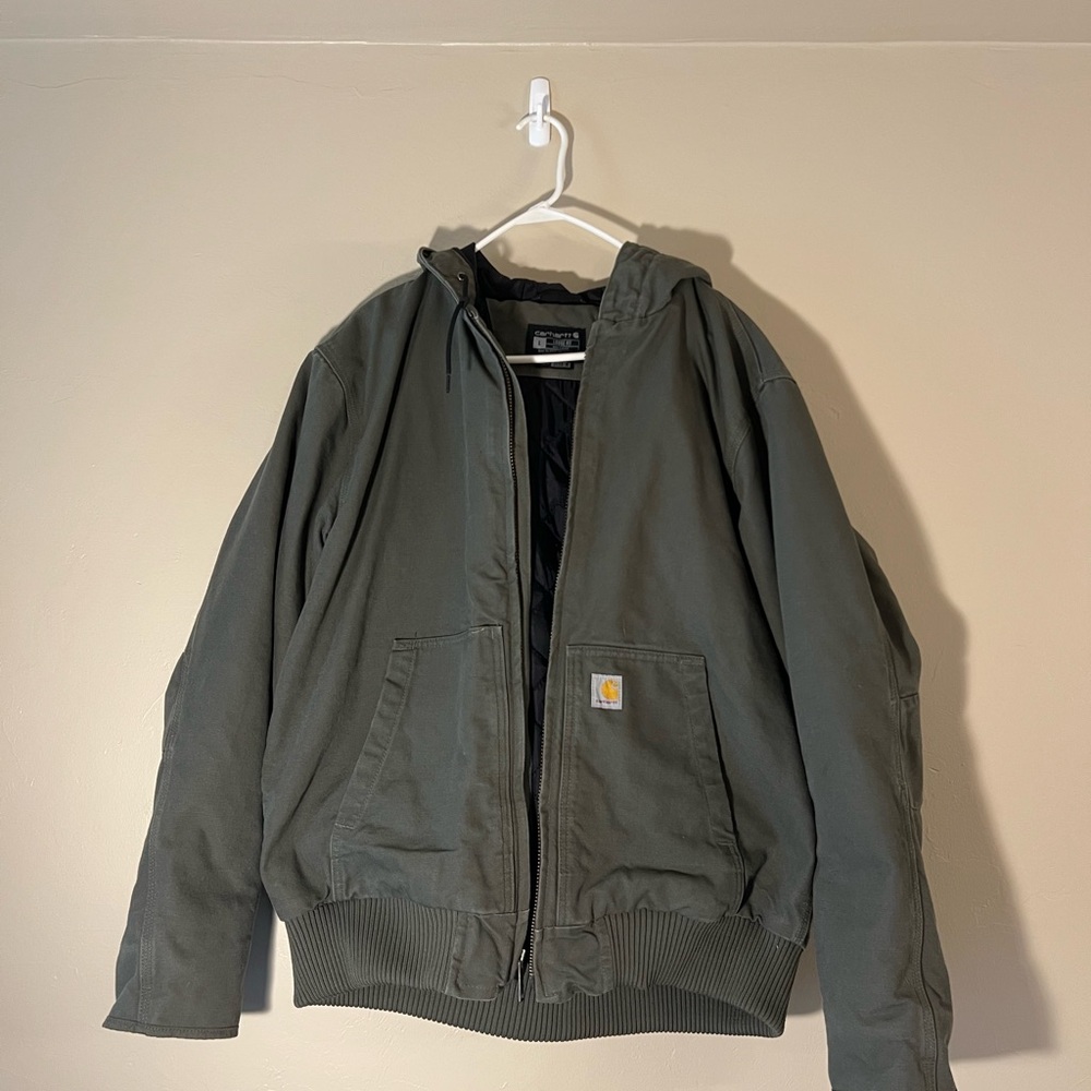 Carhartt Green Bomber Jacket Durable Canvas Design